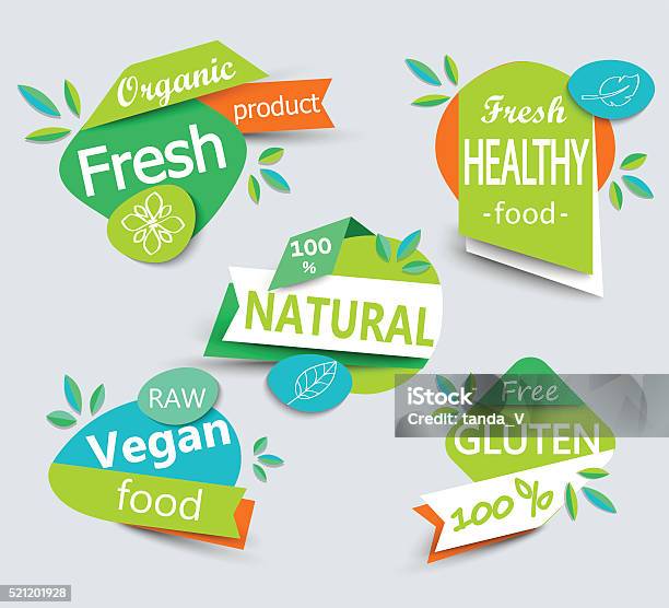 Modern Vector Set Of Healthy Organic Food Labels Stock Illustration - Download Image Now - Organic, Label, Nutrition Label
