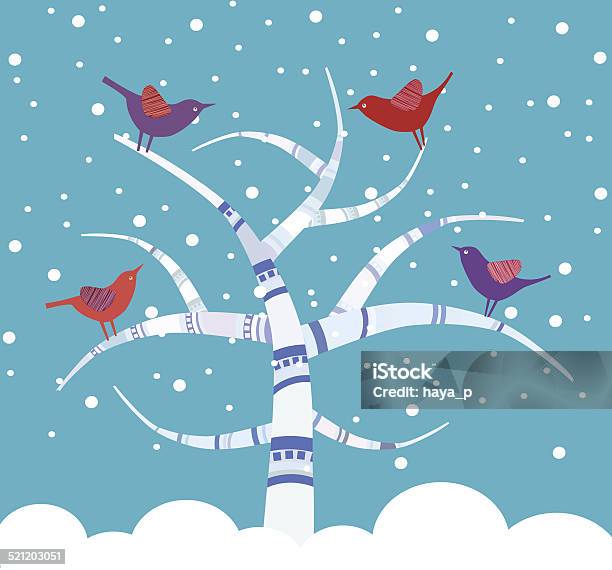 Red Birds On Tree Winter Stock Illustration - Download Image Now - Christmas, Sock, Animal