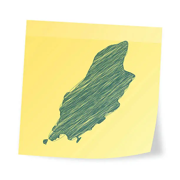 Vector illustration of Isle of Man map on sticky note with scribble effect