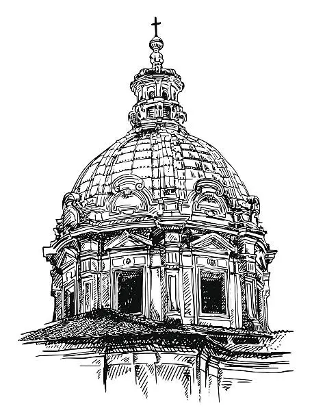 Vector illustration of sketch drawing of old basilica from Rome