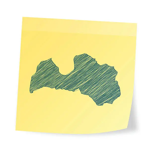 Vector illustration of Latvia map on sticky note with scribble effect