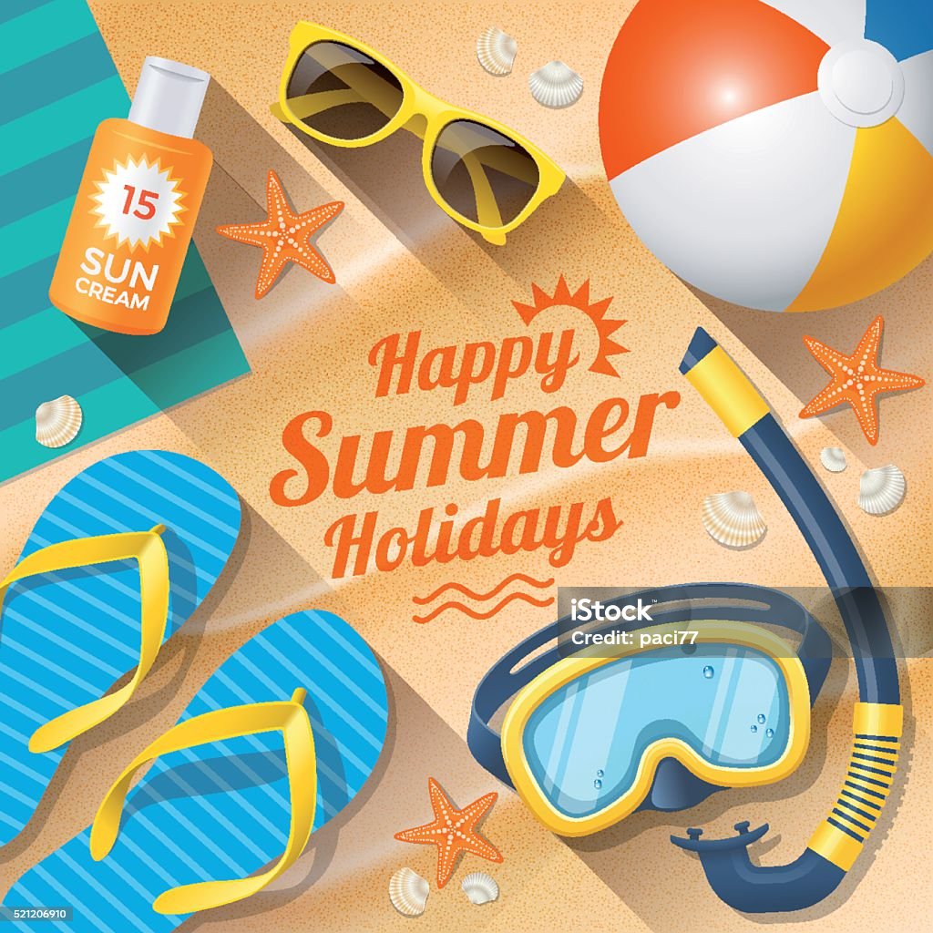 Summer Holidays with beach summer accessories Summer Holidays with beach summer accessories. Summer stock vector