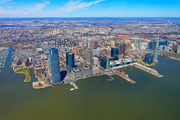 istock Helicopter view on New Jersey skyline from Hudson 521207258