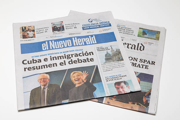 Miami Herald and El Nuevo newspapers Miami, USA - March 27, 2016: El Nuevo Herald and the Miami Herald newspapers. Details of El Nuevo Herald and the Miami newspapers sold in Miami, USA. hillary clinton stock pictures, royalty-free photos & images