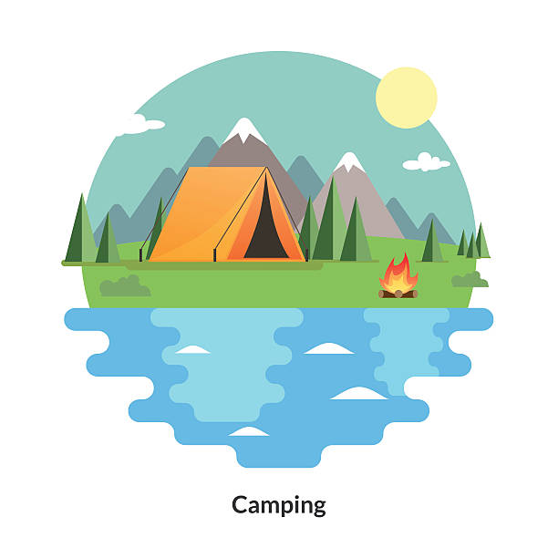 istock Camping Tent. Summer landscape.  Flat travel icons. 521208494