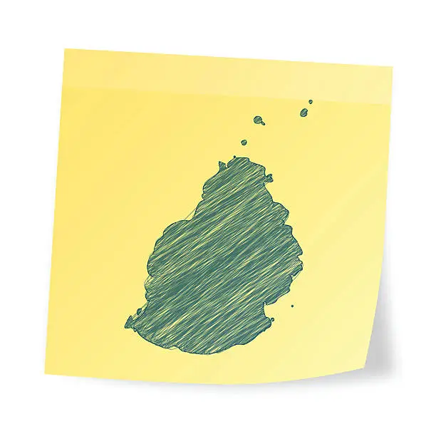 Vector illustration of Mauritius map on sticky note with scribble effect