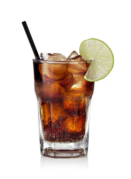 Cuba Libre Drink with lime on a white background