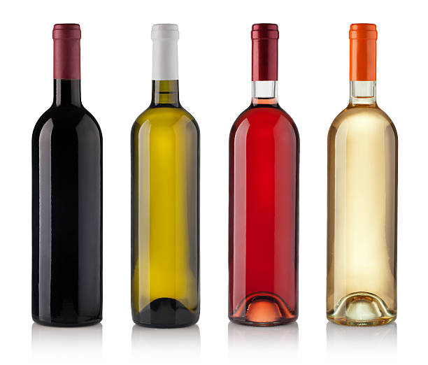 Set of Bottles isolated on white background Set of white, rose, and red wine bottles. isolated on white background red wine stock pictures, royalty-free photos & images