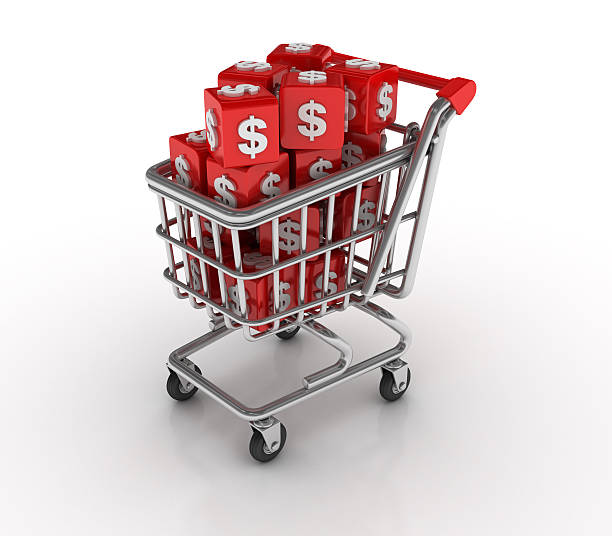 корзину с знак доллара - three dimensional shape paper currency wealth shopping cart стоковые фото и изображения