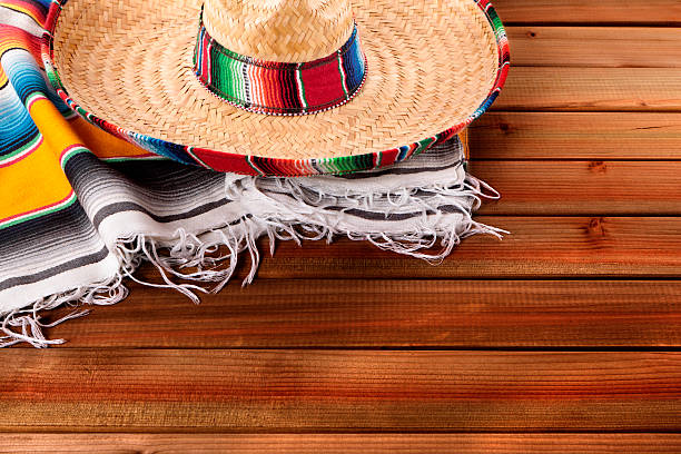istock Mexico Cinco de Mayo wood background Mexican hat 521211902