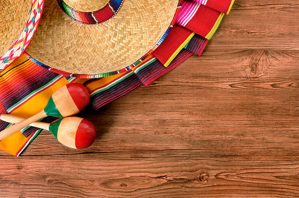 istock Mexico Cinco de Mayo wood background Mexican hat 521212610