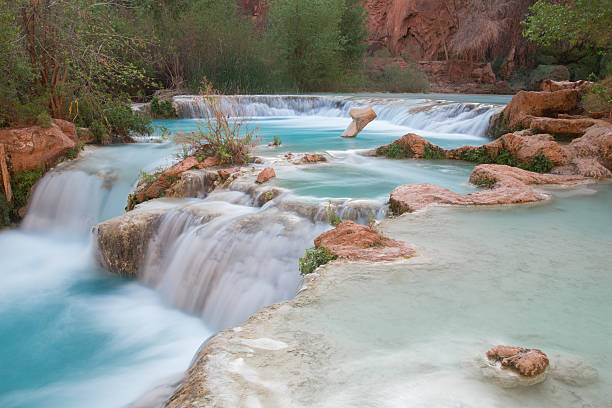 Multi-layered pool of Havasu Falls Multi-layered pool of Havasu Falls, Supai, Arizona, USA havasupai indian reservation stock pictures, royalty-free photos & images