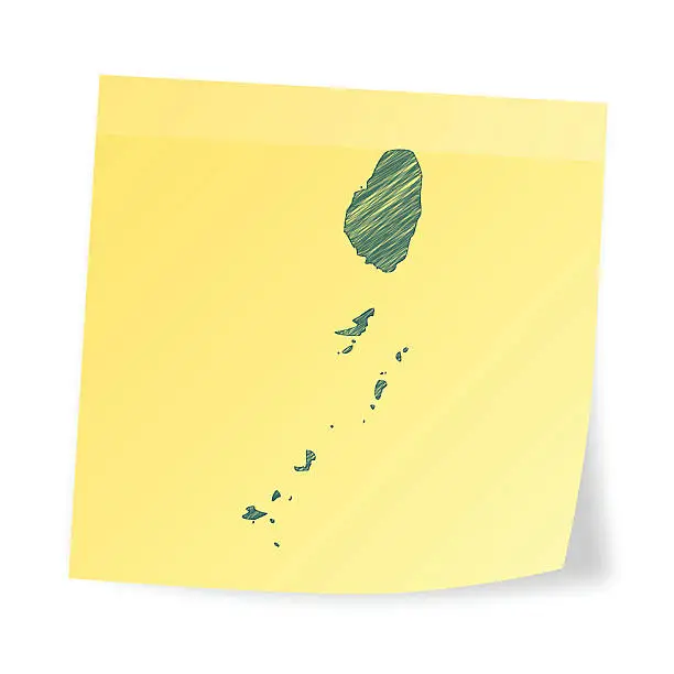 Vector illustration of Saint Vincent and the Grenadines map, sticky note, scribble effect