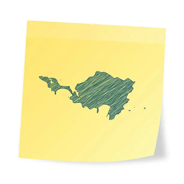 Vector illustration of Sint Maarten map on sticky note with scribble effect