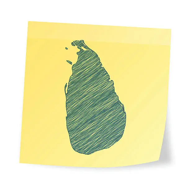 Vector illustration of Sri Lanka map on sticky note with scribble effect