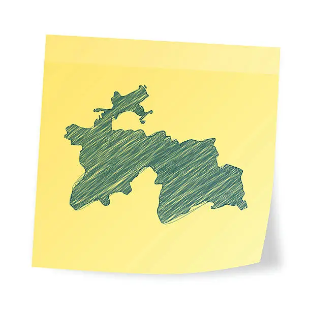 Vector illustration of Tajikistan map on sticky note with scribble effect