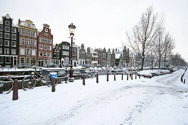 Snowy Amsterdam in winter in the Netherlands