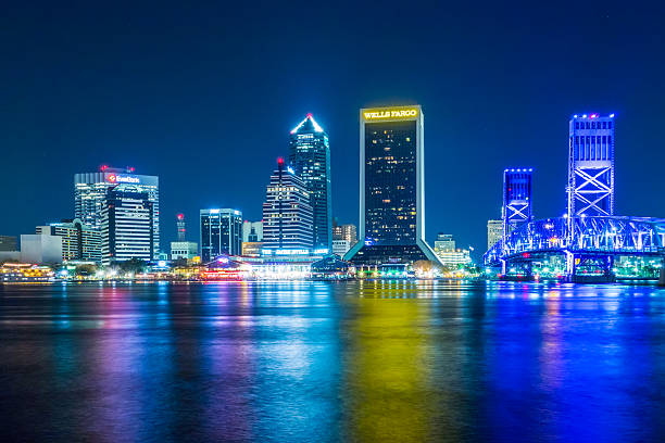 istock evening on St John's River and Jacksonville Florida skyline 521226446