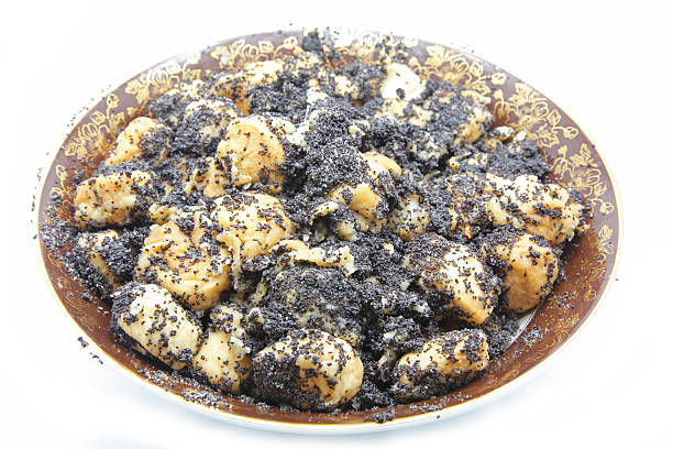 Isolated noodles with poppy seeds