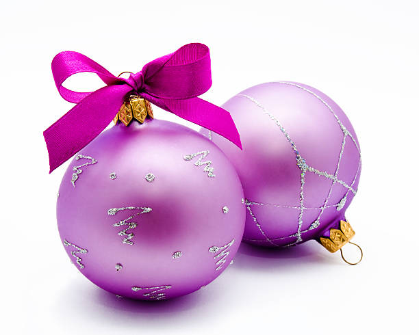 istock Two lilac christmas balls with ribbon isolated 521226715