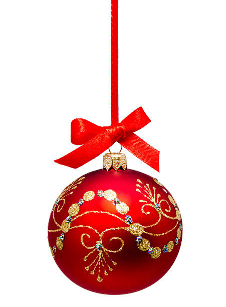 istock Hanging red christmas ball isolated 521226789