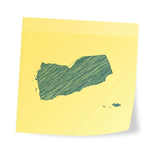 Vector illustration of Yemen map on sticky note with scribble effect