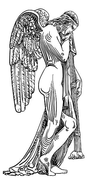 черный и белый эскиз, рисунок мраморная статуя angel - statue angel marble white stock illustrations
