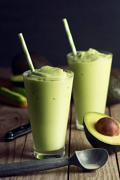 istock Two Homemade Avocado Shakes with Ingredients in Background 521228025