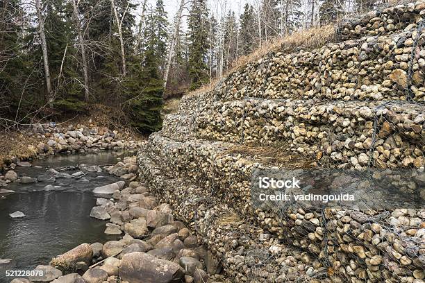 Creek Retaining Wall Stock Photo - Download Image Now - Built Structure, Horizontal, Landscaped