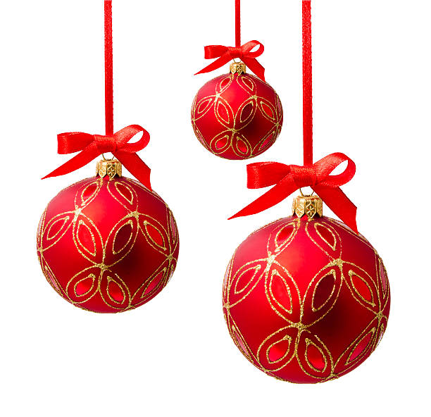 istock Hanging red christmas ball isolated 521228099