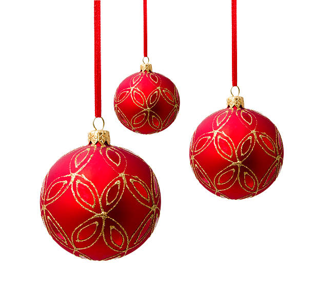 istock Hanging red christmas ball isolated 521228109