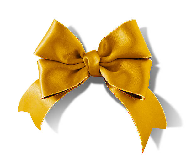 istock Double bow gold ribbon isolated on white background 521228115