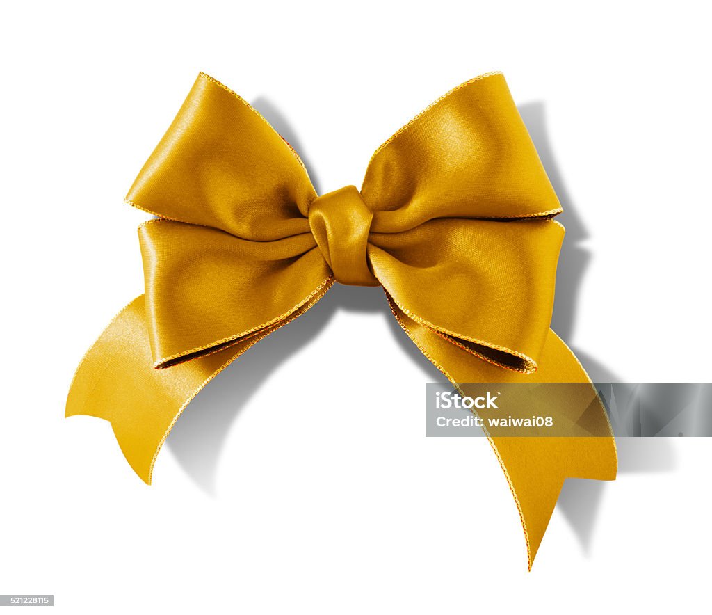 Double bow gold ribbon isolated on white background Gold - Metal Stock Photo