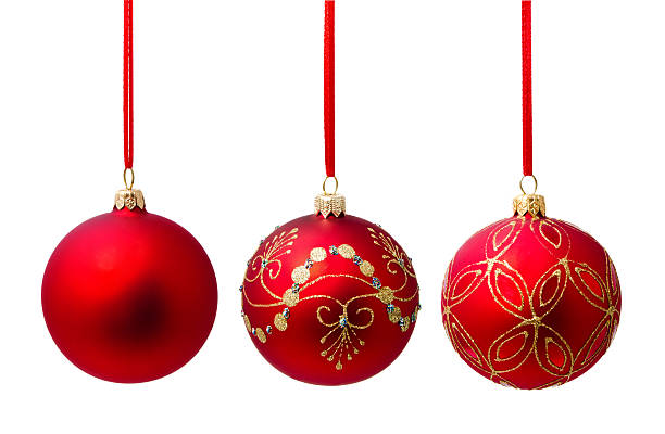 istock Hanging red christmas ball isolated 521228117