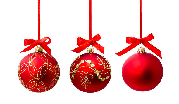 istock Hanging red christmas ball isolated 521228119