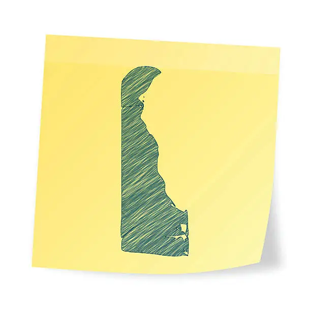 Vector illustration of Delaware map on sticky note with scribble effect