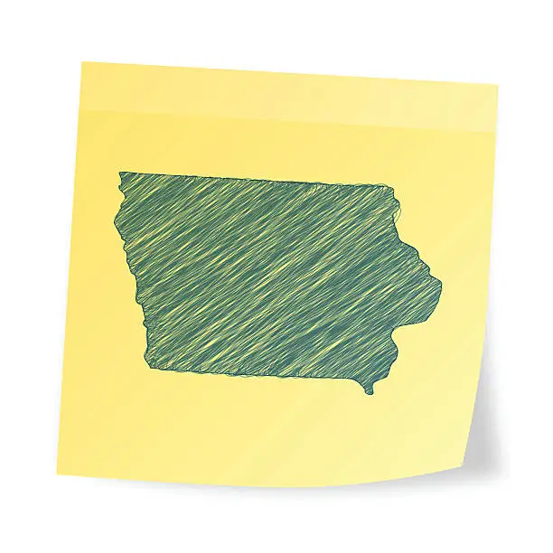 Vector illustration of Iowa map on sticky note with scribble effect