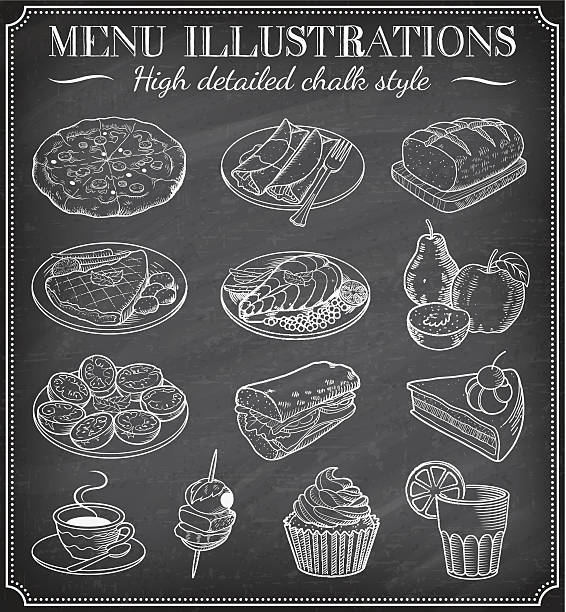 ベクトルイラストにある黒板のお食事 - chalk drawing illustrations点のイラスト素材／クリップアート素材／マンガ素材／アイコン素材