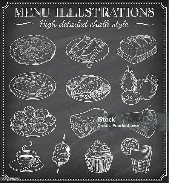 Vector Chalkboard Food Illustrations Stock Illustration - Download Image Now - Food, Chalk - Art Equipment, Illustration