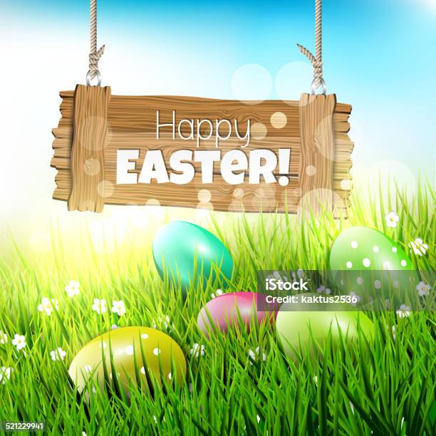 Easter Greeting Card Stock Illustration - Download Image Now - Agricultural Field, Backgrounds, Blue