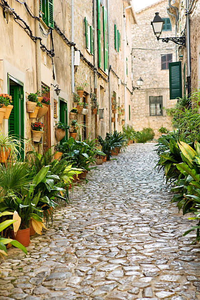 istock mediterranean alley with cobbled street on Majorca 521231045