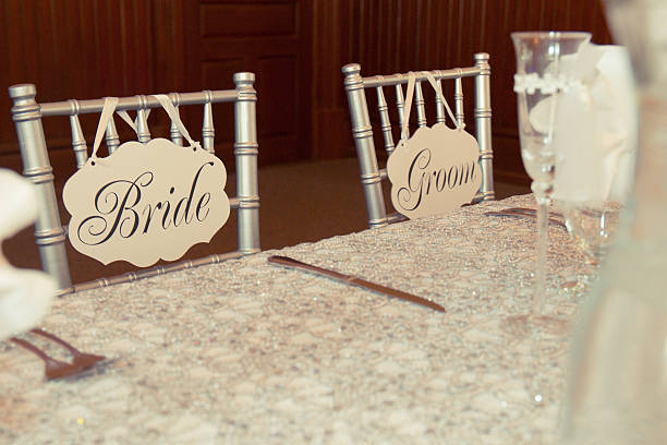 Chairs at head table stock photo