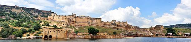 paisagem panorâmica de amber fort em jaipur - rajasthan india fort architecture - fotografias e filmes do acervo