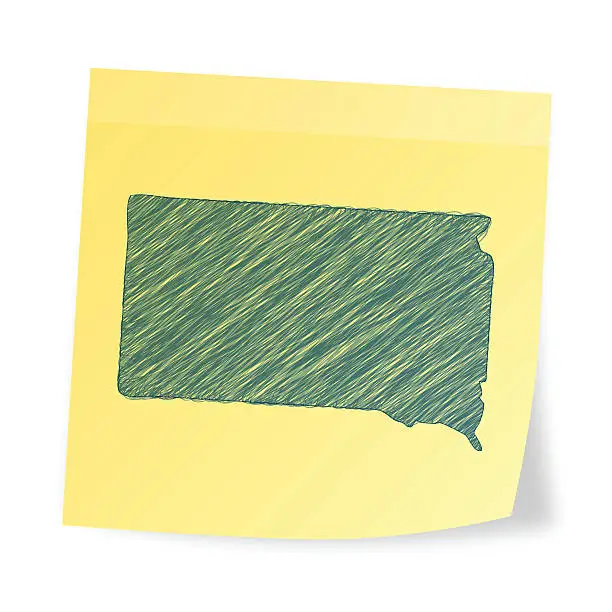 Vector illustration of South Dakota map on sticky note with scribble effect