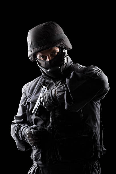 istock Soldier portrait, black background 521233449