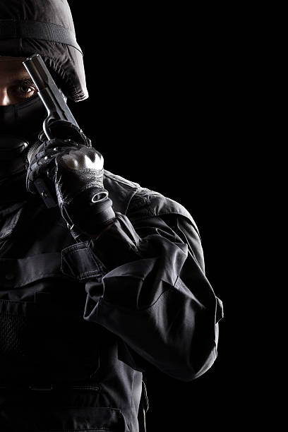 istock Soldier portrait, black background 521233457