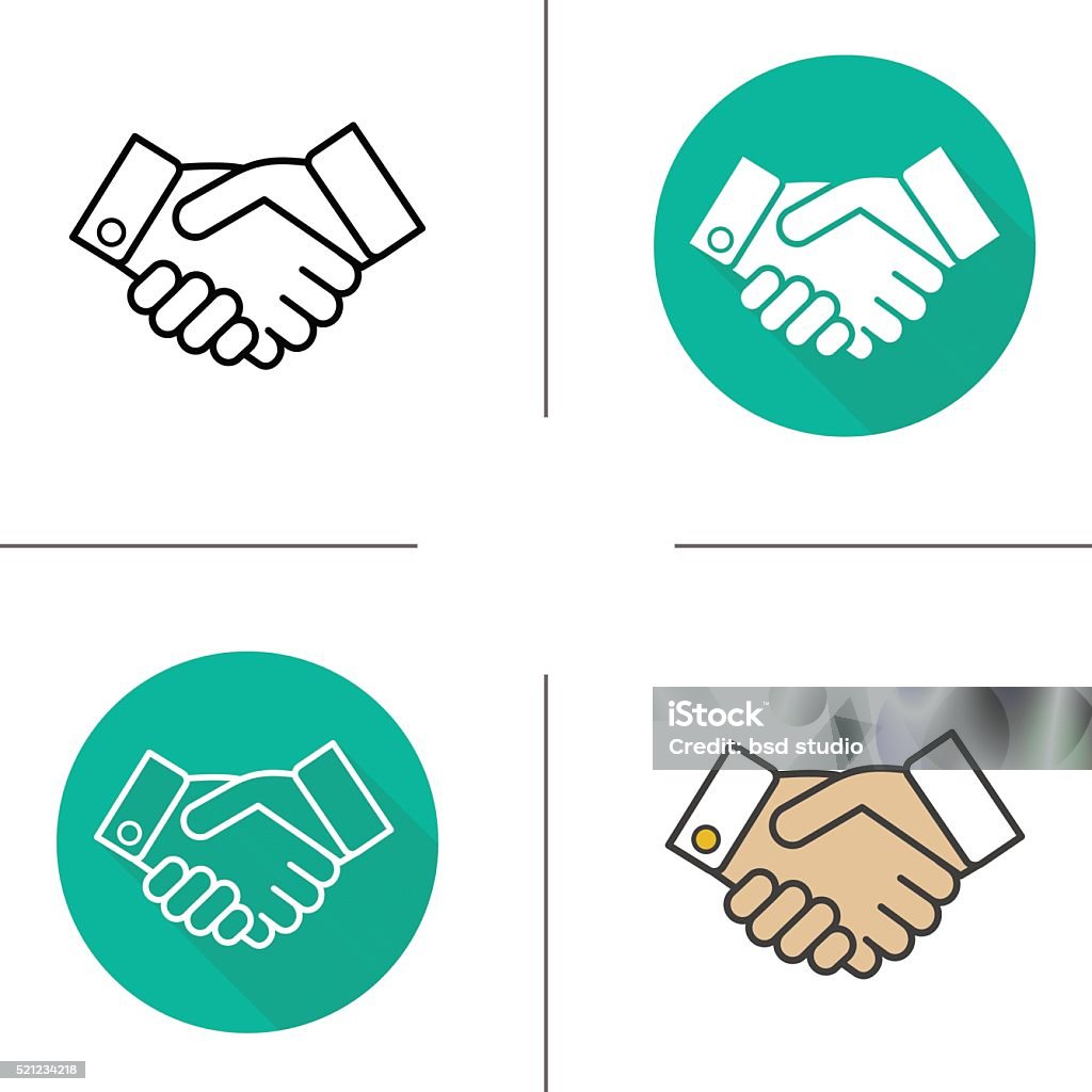 Handshake icons Handshake flat design, linear and color icons set. Business agreement symbol Agreement stock vector