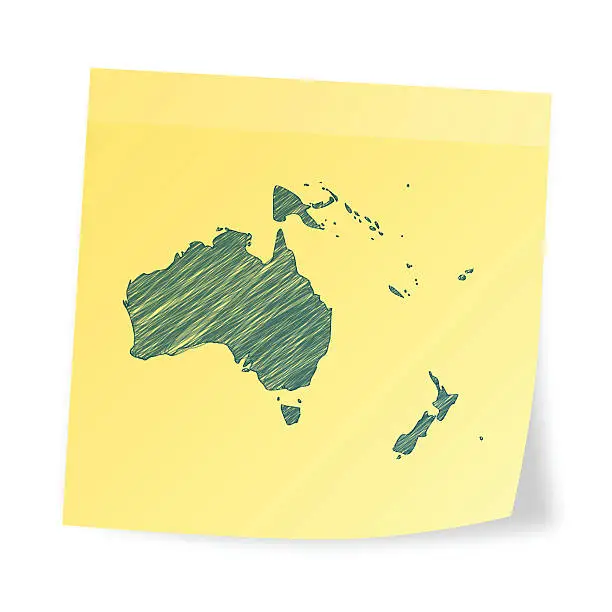 Vector illustration of Oceania map on sticky note with scribble effect