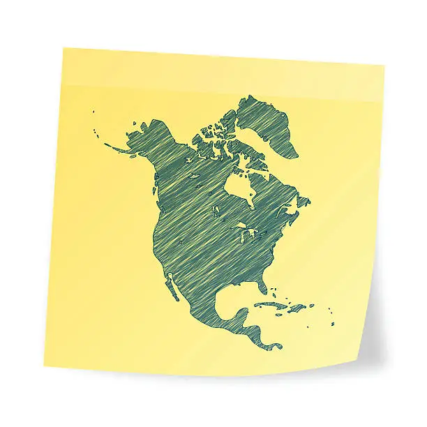 Vector illustration of North America map on sticky note with scribble effect