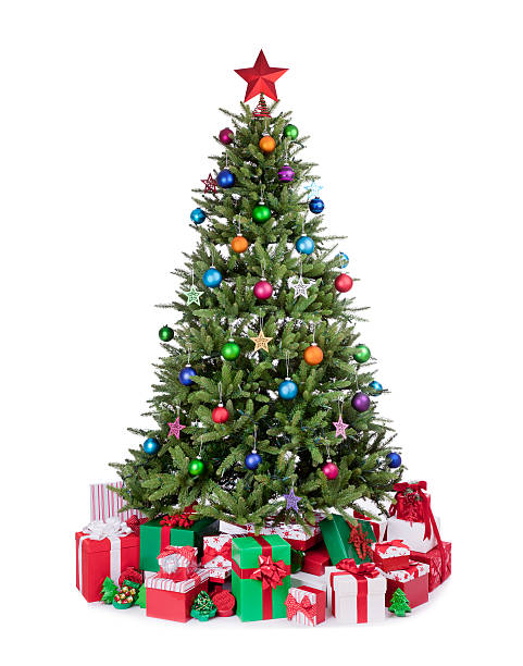istock Christmas tree with ornaments, star decorations and lights isolated 521247701